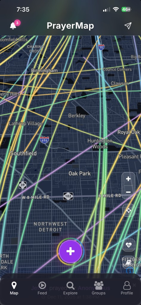 Memorial lines connecting prayers across the map